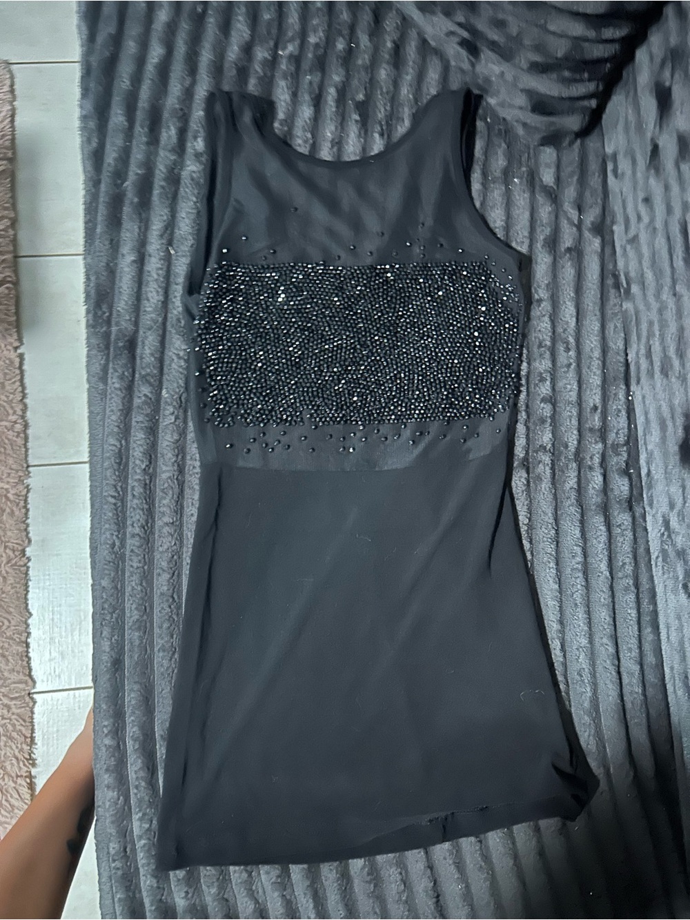 Black Beaded Sleeveless Women's Dress